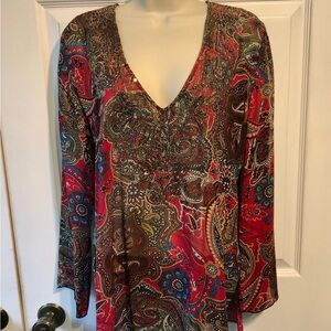 Chico's Floral Paisley Beaded/Sequined Front Top
